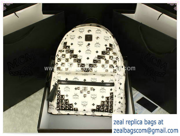 High Quality Replica MCM Stark Backpack Jumbo in Calf Leather 8100 White - Click Image to Close